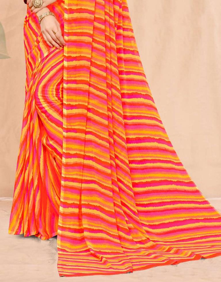 Orange And Multicolored Chiffon Saree | Leemboodi