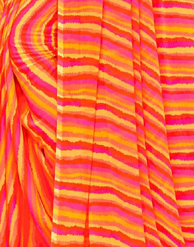 Orange And Multicolored Chiffon Saree | Leemboodi