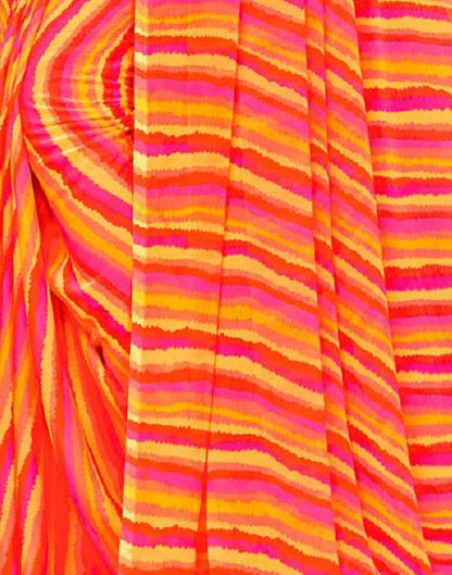 Orange And Multicolored Chiffon Saree | Leemboodi