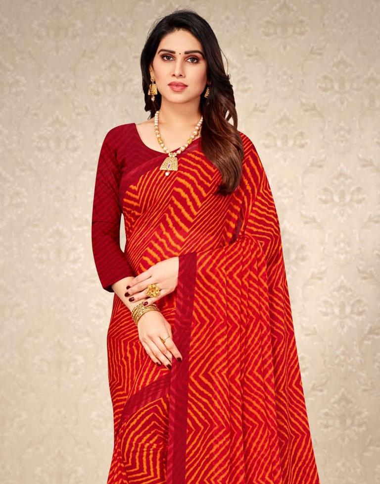 Red And Yellow Chiffon Saree | Leemboodi