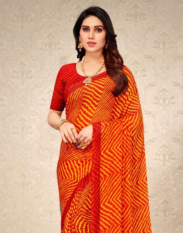 Red And Yellow Chiffon Saree | Leemboodi