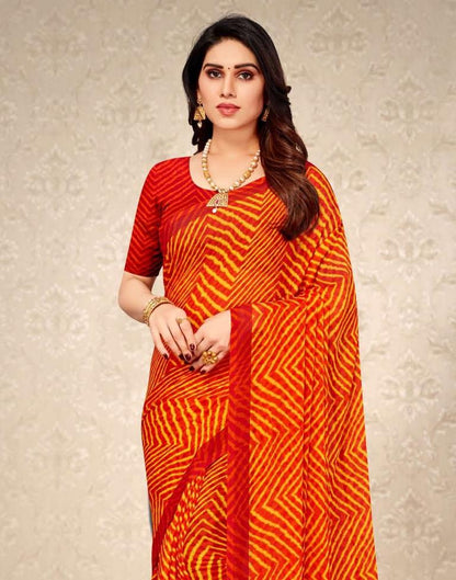 Red And Yellow Chiffon Saree | Leemboodi