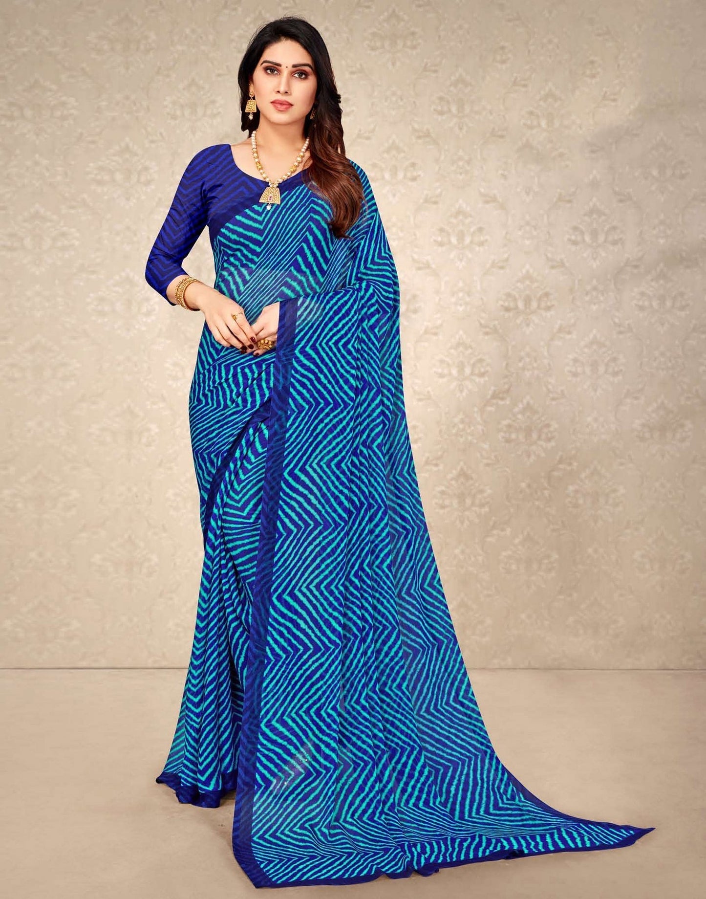 Dark Blue And Light Blue Chiffon Saree | Leemboodi