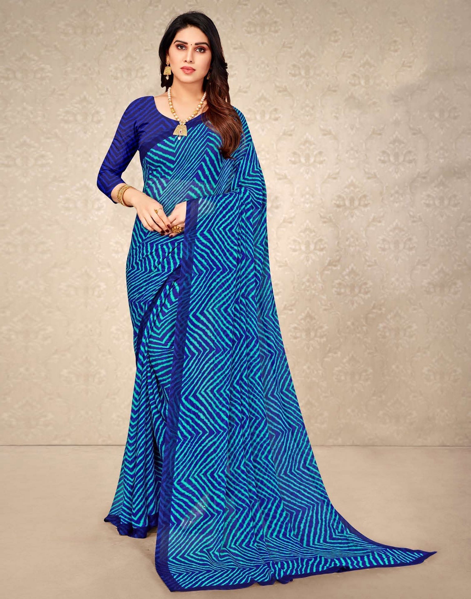 Dark Blue And Light Blue Chiffon Saree | Leemboodi
