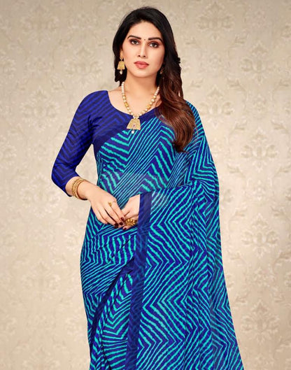 Dark Blue And Light Blue Chiffon Saree | Leemboodi