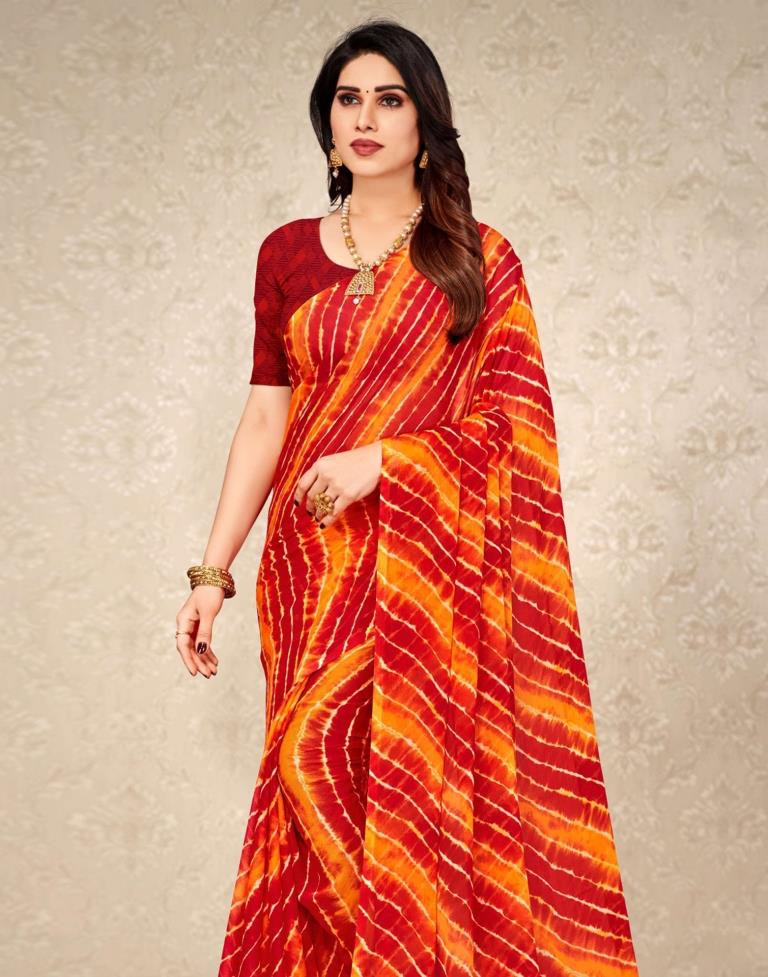 Red And Yellow Chiffon Saree | Leemboodi