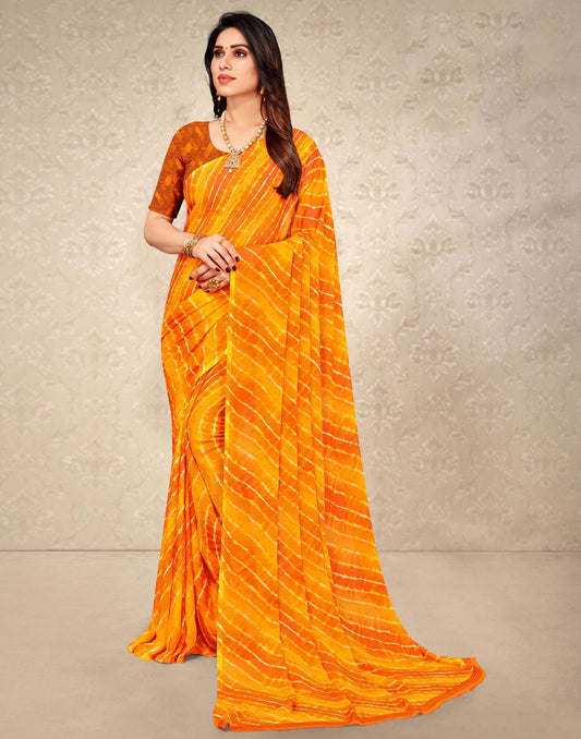 Yellow And Orange Chiffon Saree | Leemboodi