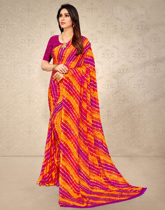Pink And Mustard Chiffon Saree | Leemboodi
