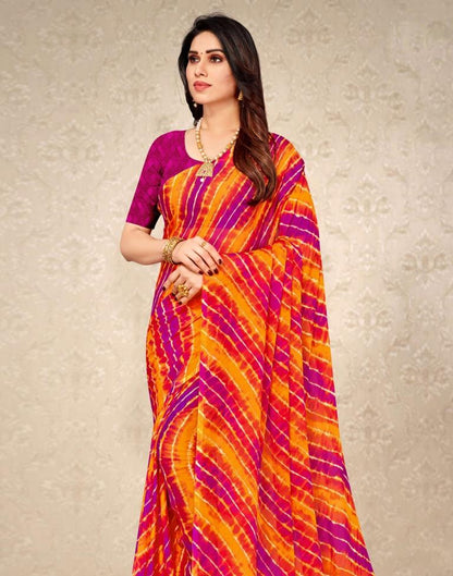 Pink And Mustard Chiffon Saree | Leemboodi