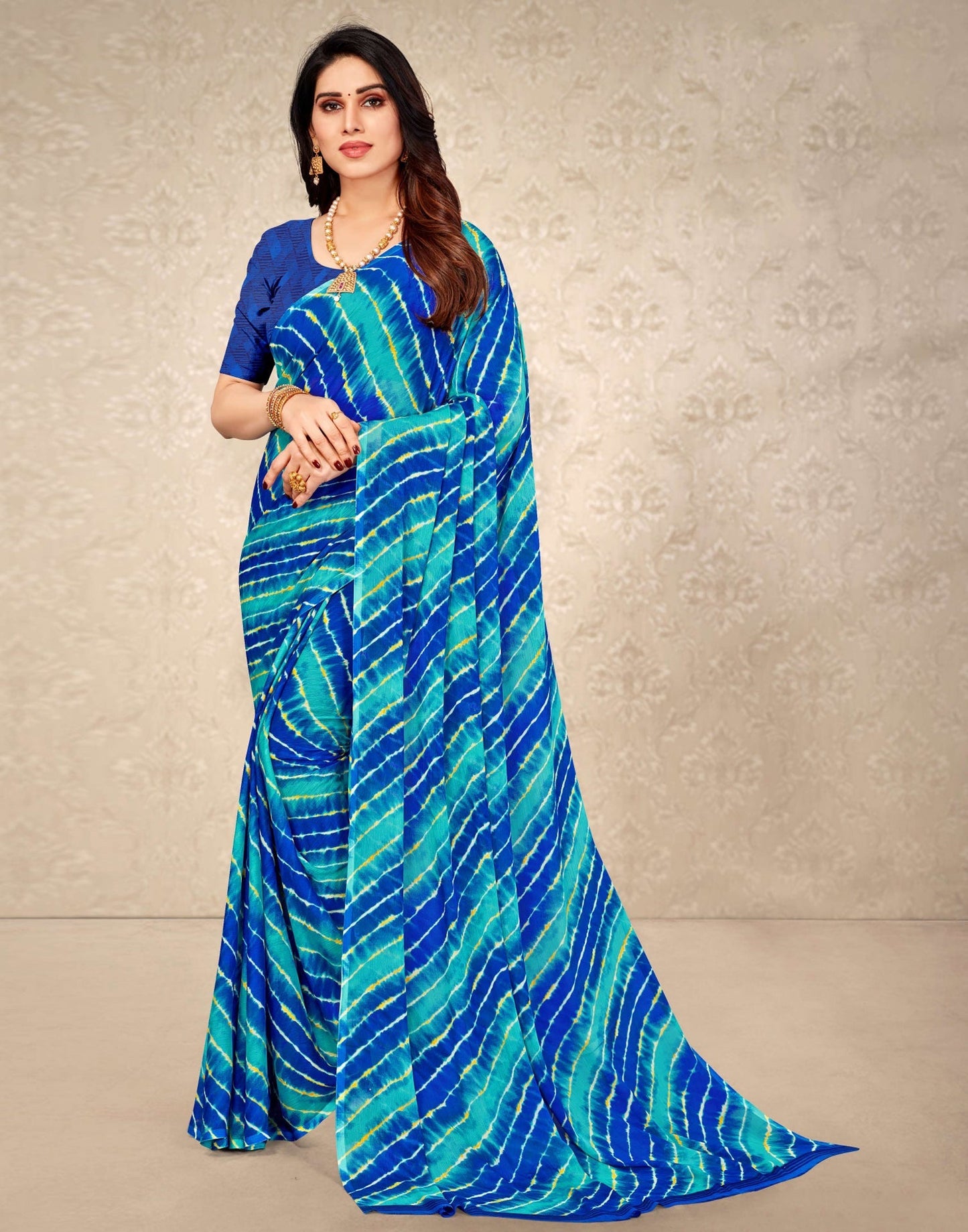 Blue And Multicolored Chiffon Saree | Leemboodi