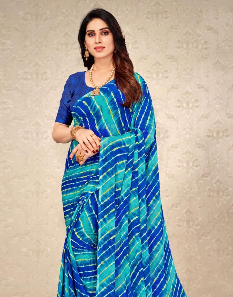 Blue And Multicolored Chiffon Saree | Leemboodi