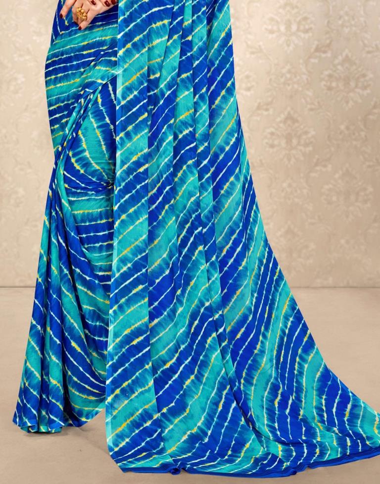 Blue And Multicolored Chiffon Saree | Leemboodi