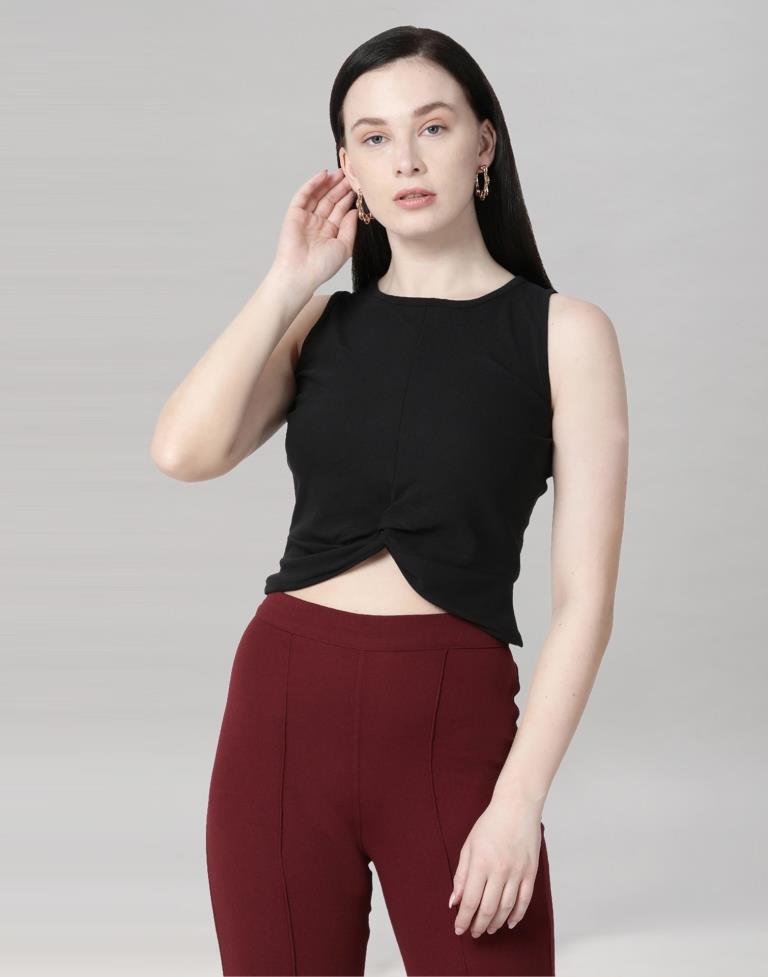 Black Coloured Lycra Knitted Top | Sudathi