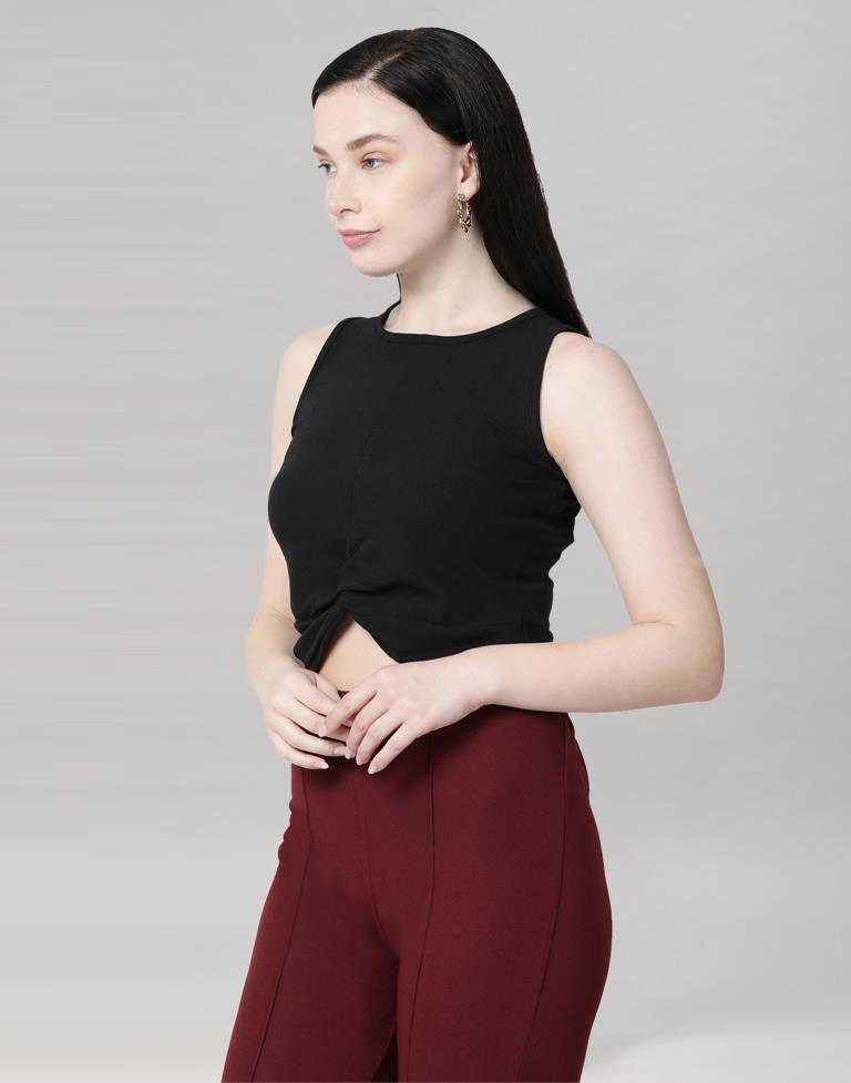 Black Coloured Lycra Knitted Top | Sudathi