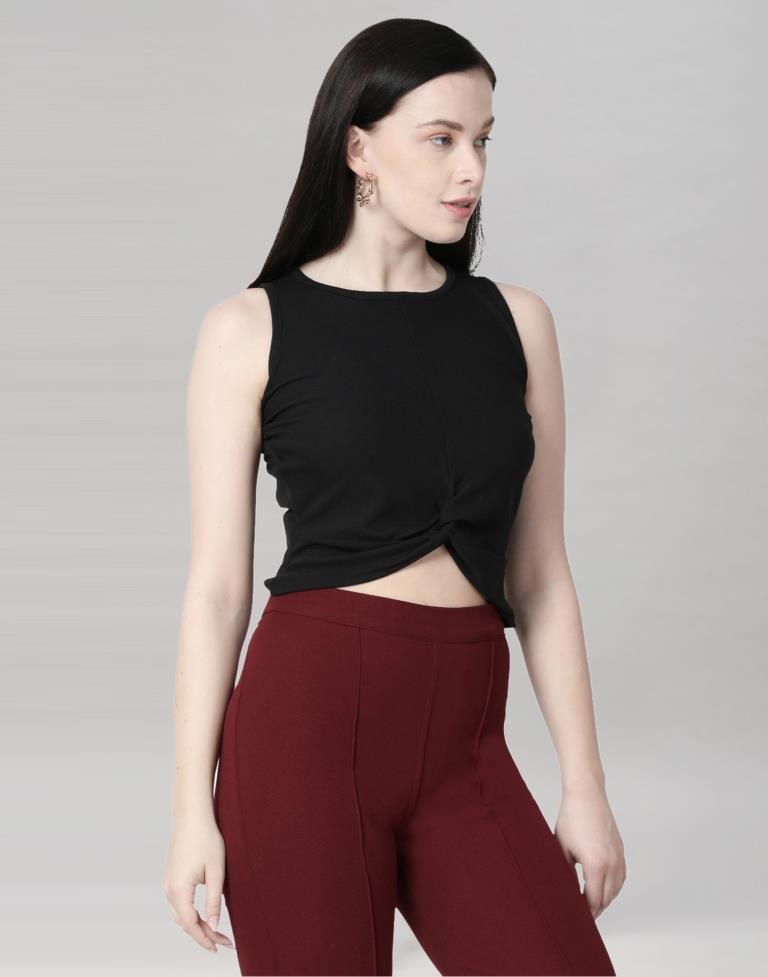 Black Coloured Lycra Knitted Top | Sudathi