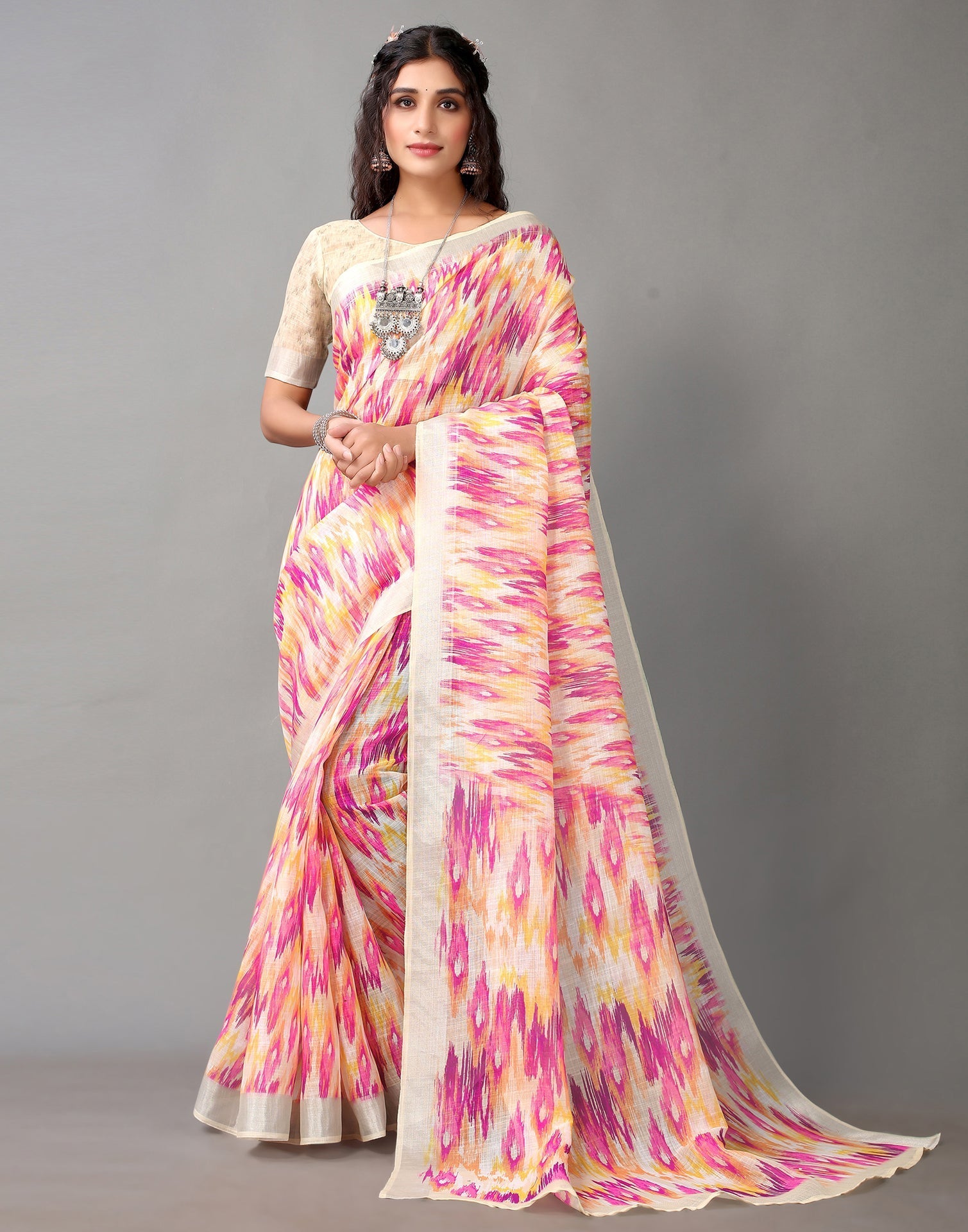 Multicolored Linen Saree | Leemboodi