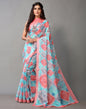 Light Blue And Multicolored Linen Saree | Leemboodi