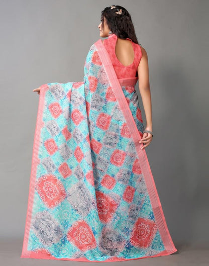 Light Blue And Multicolored Linen Saree | Leemboodi
