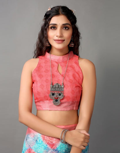 Light Blue And Multicolored Linen Saree | Leemboodi