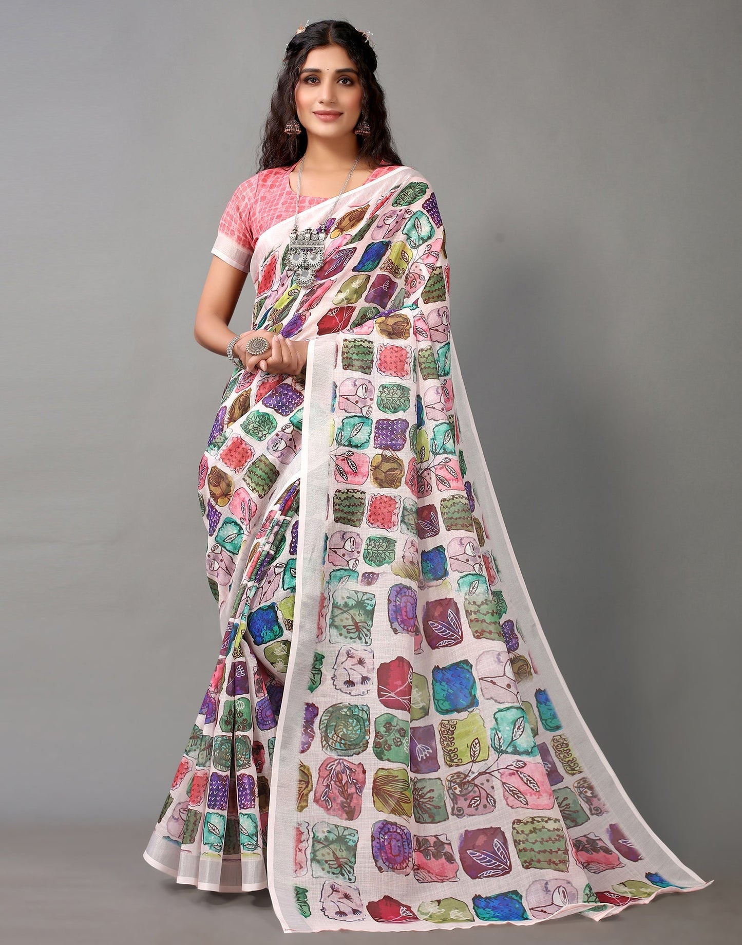 Multicolored Linen Saree | Leemboodi