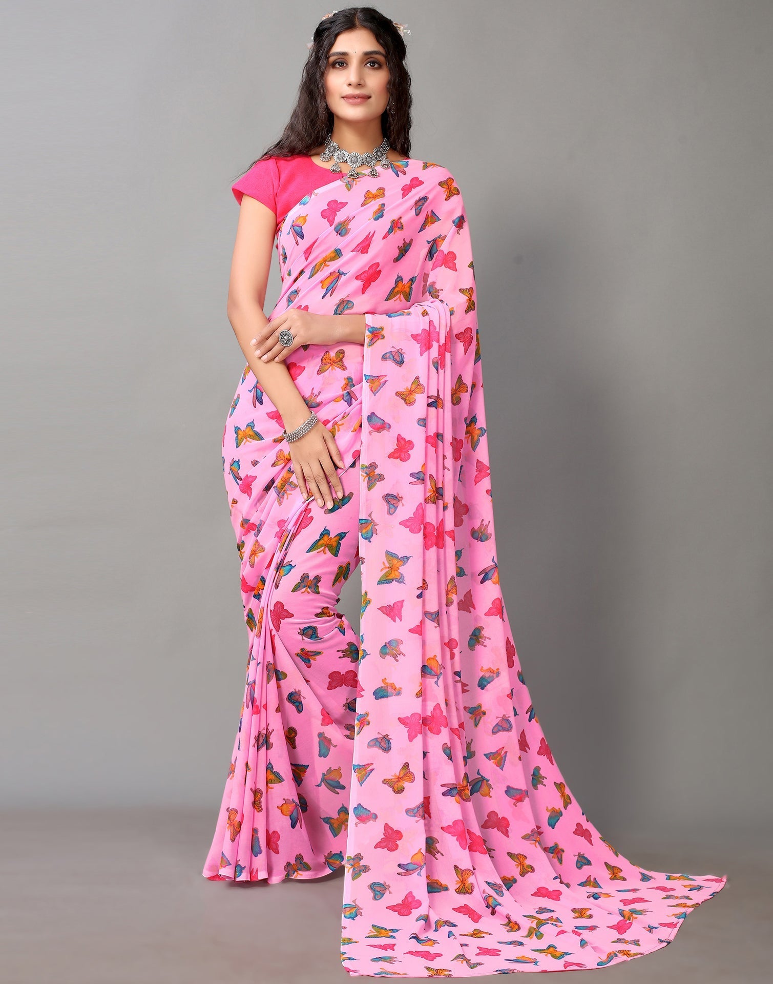 Pink Georgette Saree | Leemboodi