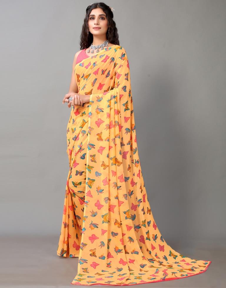 Light Orange Georgette Saree | Leemboodi