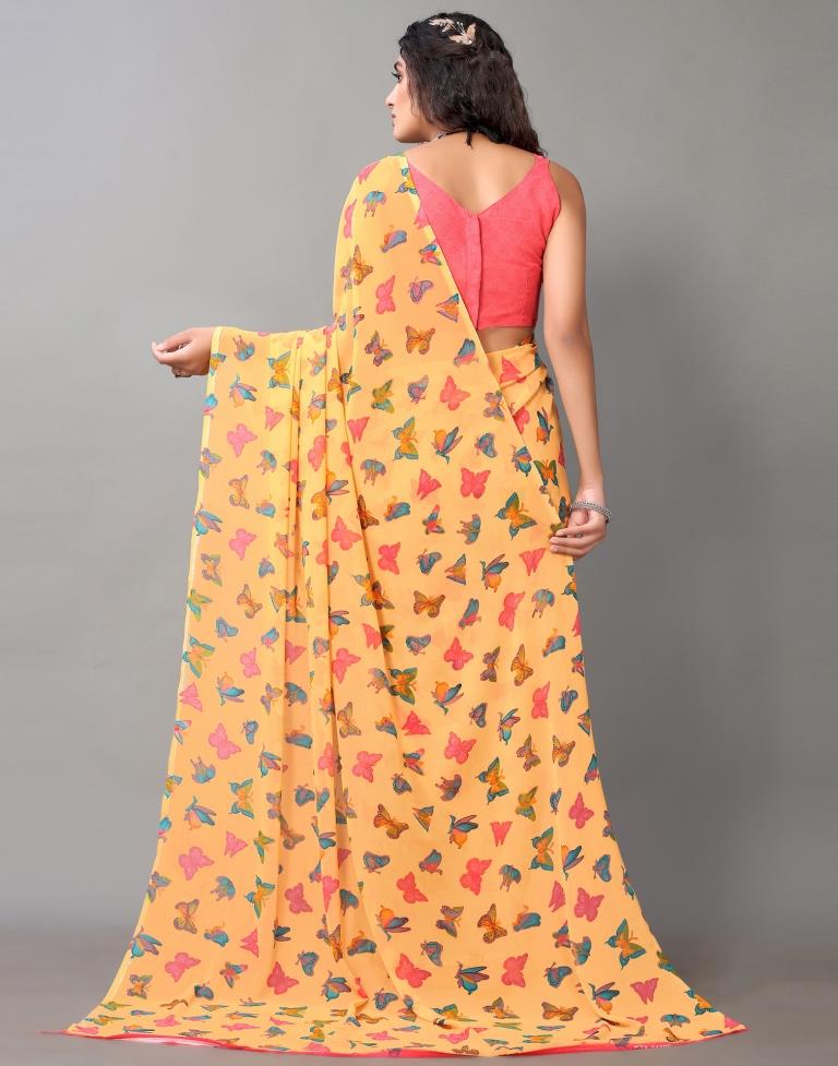 Light Orange Georgette Saree | Leemboodi