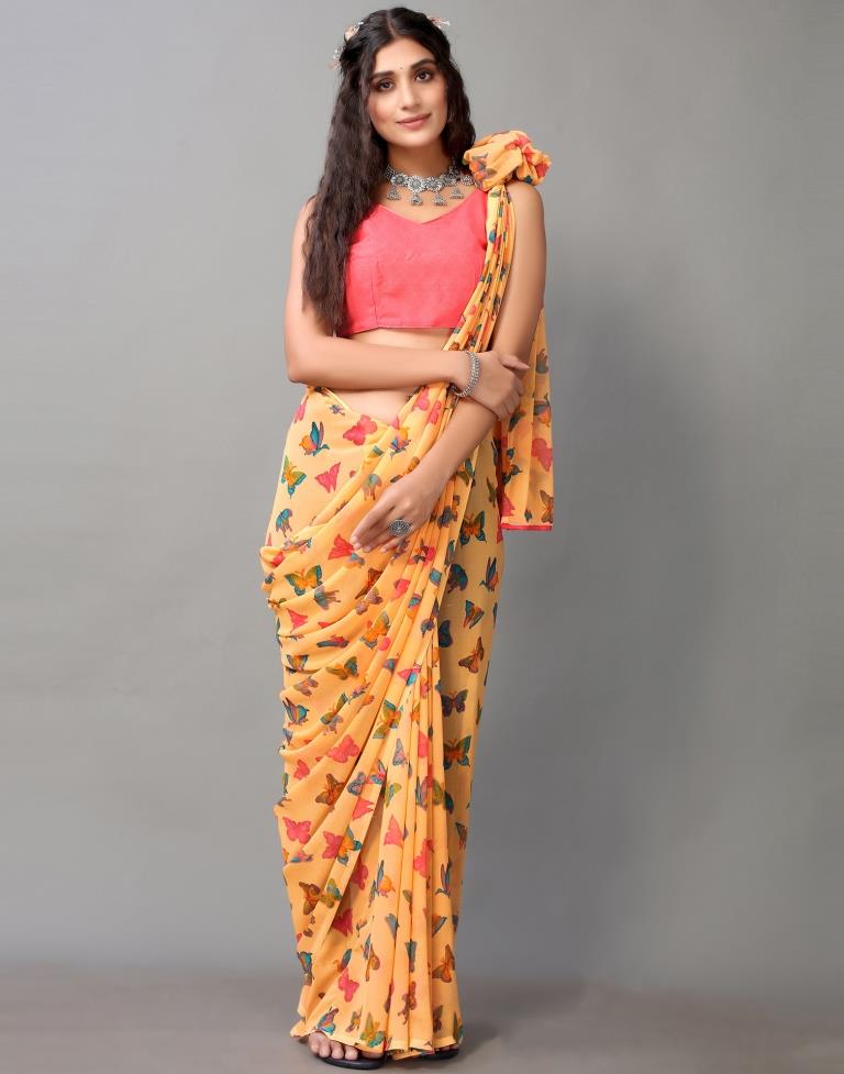 Light Orange Georgette Saree | Leemboodi
