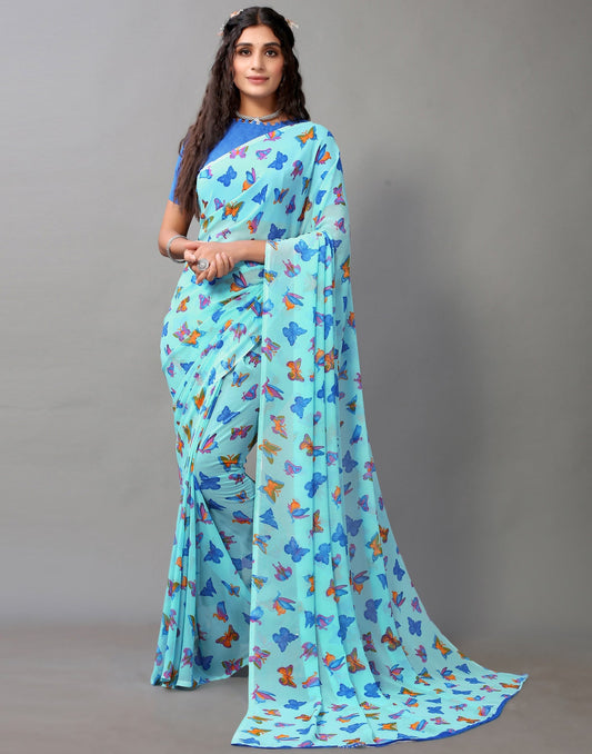 Light Blue Georgette Saree | Leemboodi