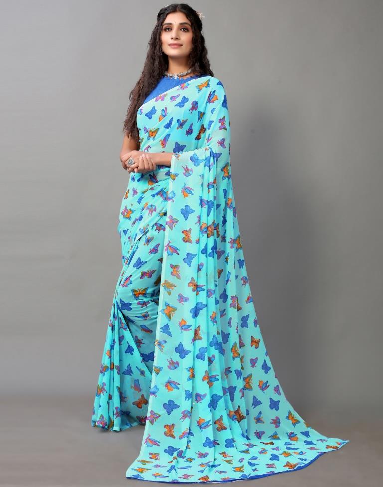 Light Blue Georgette Saree | Leemboodi