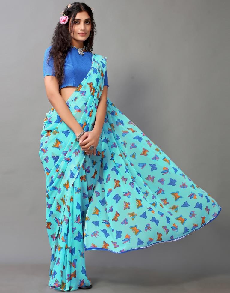 Light Blue Georgette Saree | Leemboodi