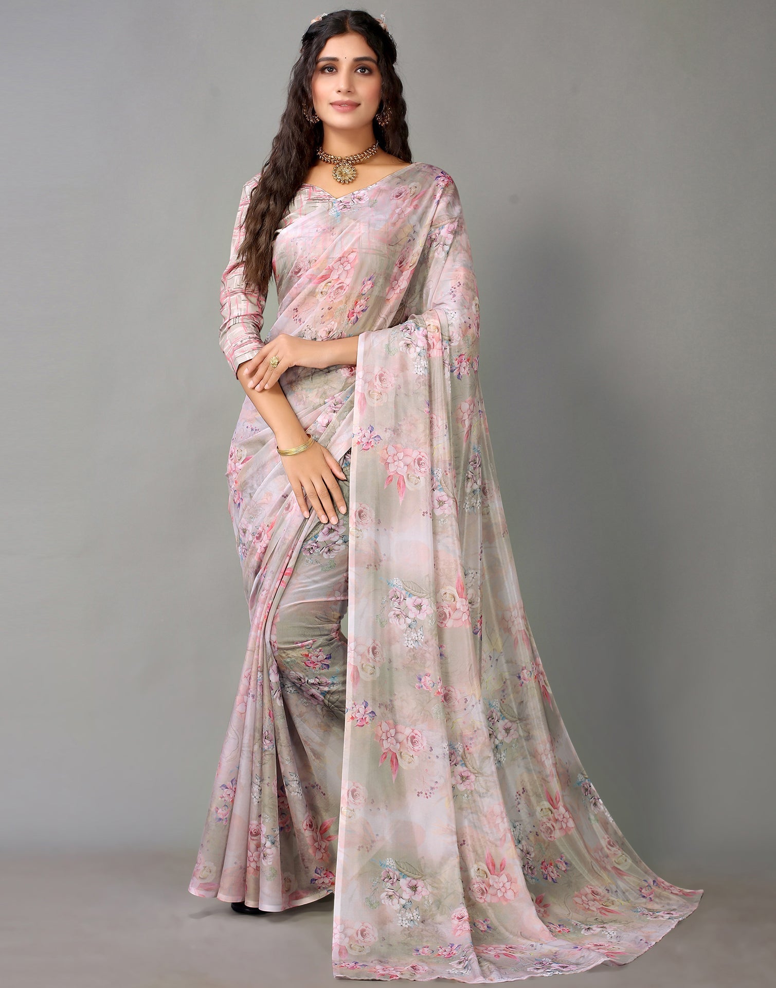 Light Grey Silk Saree | Leemboodi