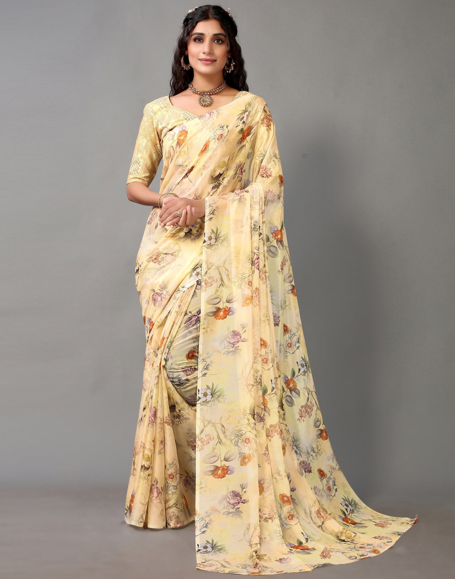 Light Yellow Silk Saree | Leemboodi