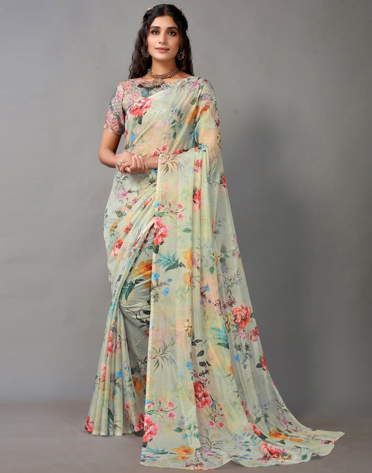 Dusty Green Silk Saree | Leemboodi