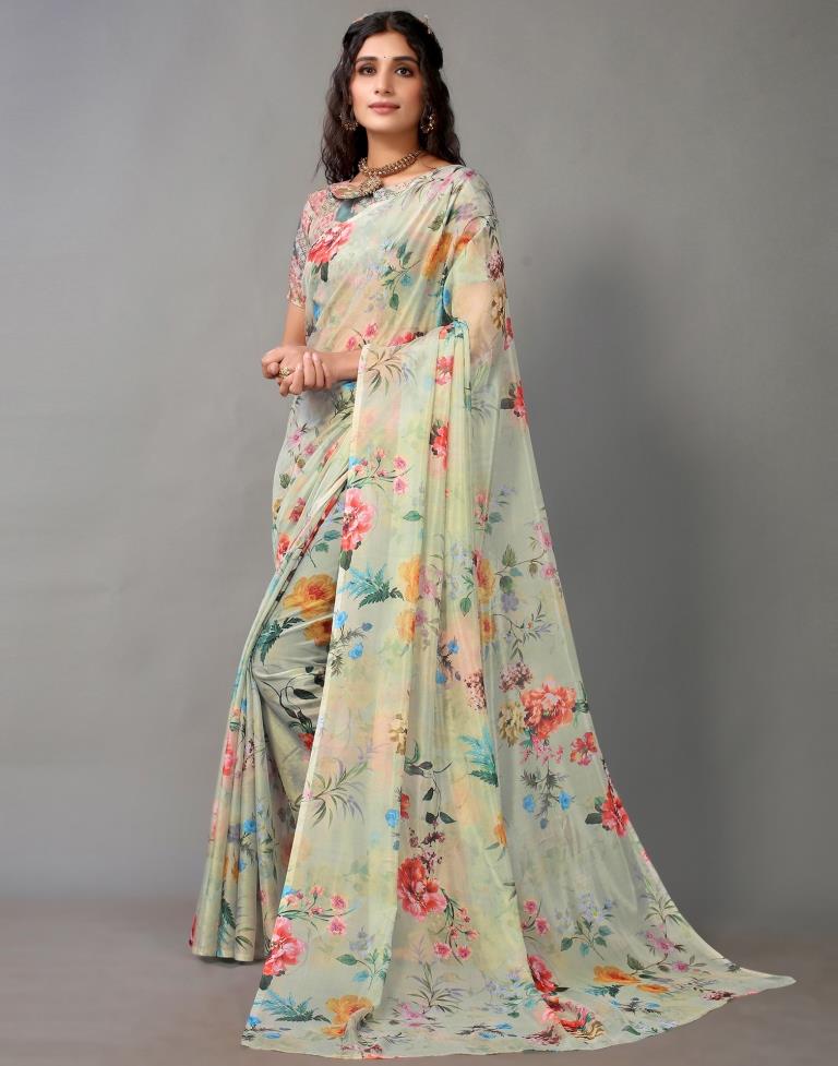 Dusty Green Silk Saree | Leemboodi