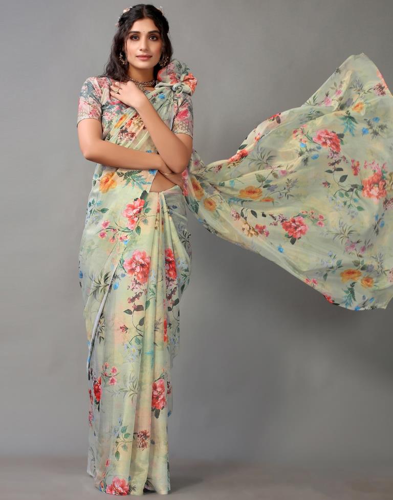 Dusty Green Silk Saree | Leemboodi