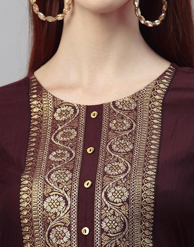 Brown Kurti With Pant And Dupatta | Leemboodi