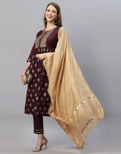 Brown Kurti With Pant And Dupatta | Leemboodi