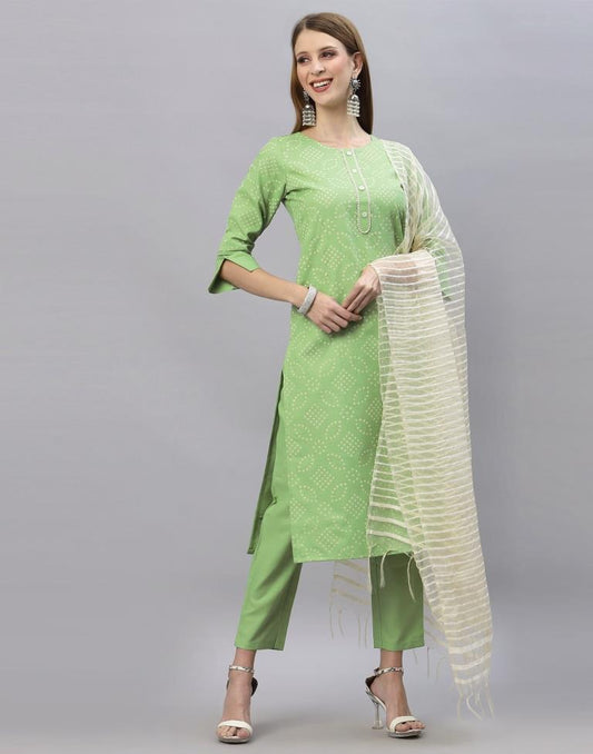 Pastel Green Kurti With Pant And Dupatta | Leemboodi