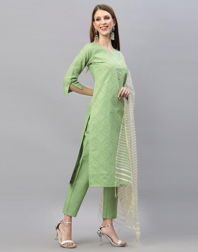 Pastel Green Kurti With Pant And Dupatta | Leemboodi