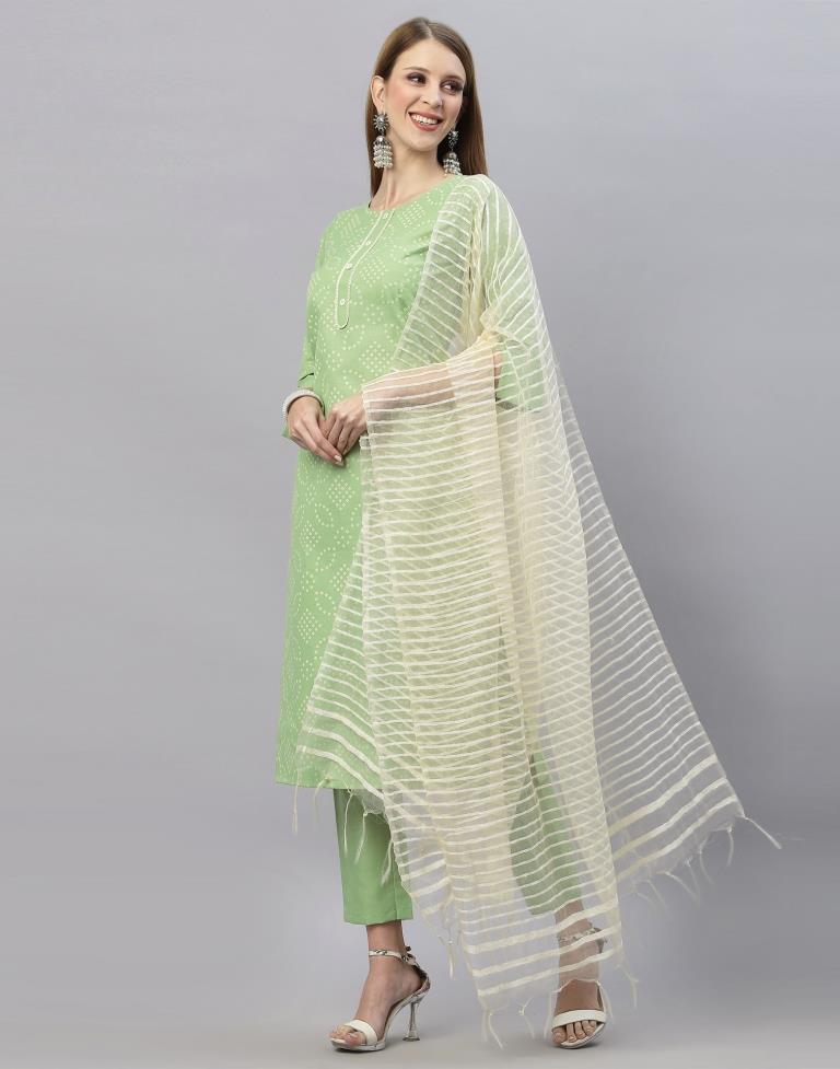 Pastel Green Kurti With Pant And Dupatta | Leemboodi