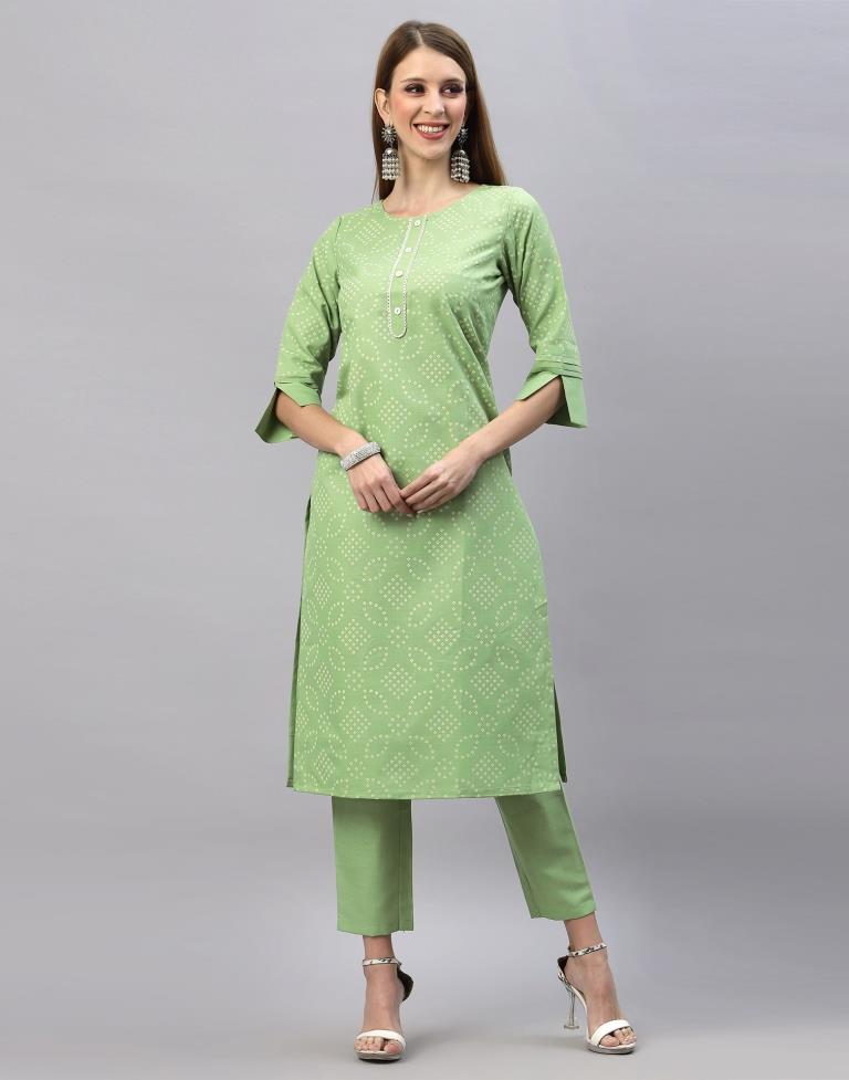 Pastel Green Kurti With Pant And Dupatta | Leemboodi