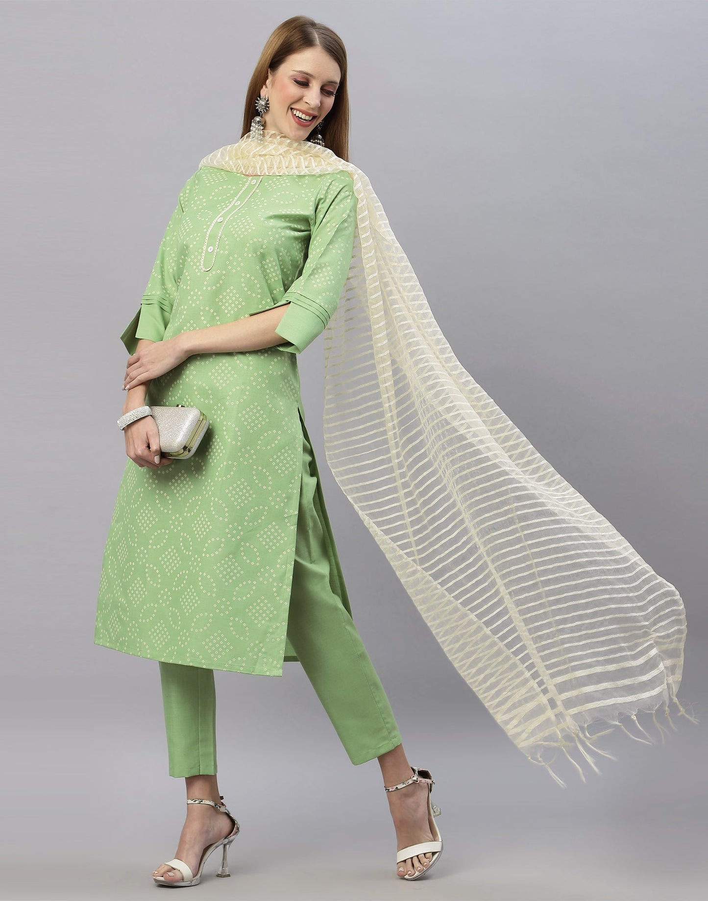 Pastel Green Kurti With Pant And Dupatta | Leemboodi