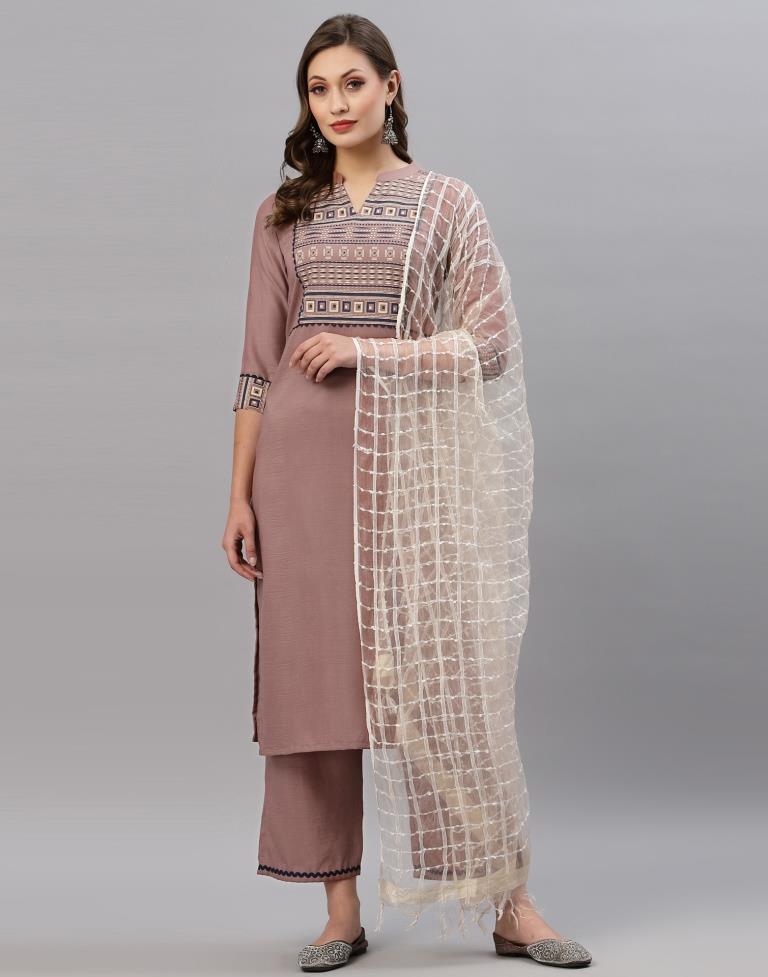 Brown Kurti With Pant And Dupatta | Leemboodi