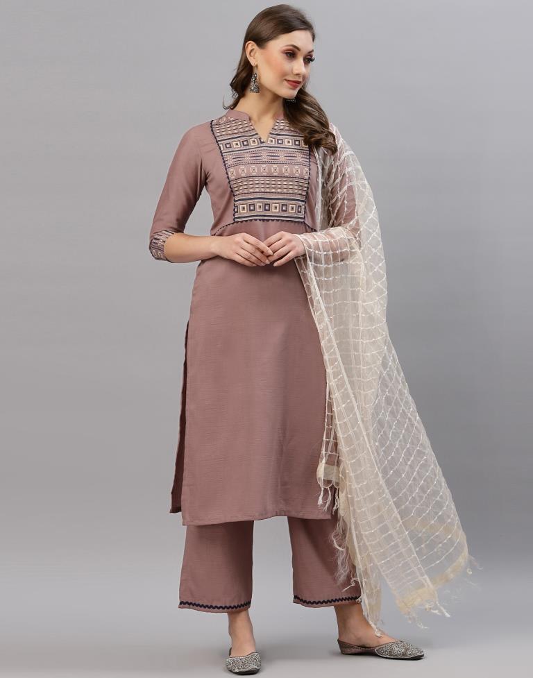 Brown Kurti With Pant And Dupatta | Leemboodi