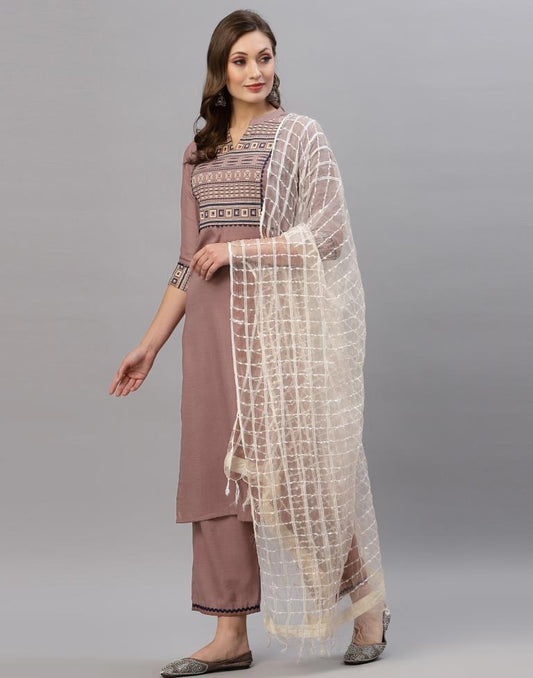 Brown Kurti With Pant And Dupatta | Leemboodi