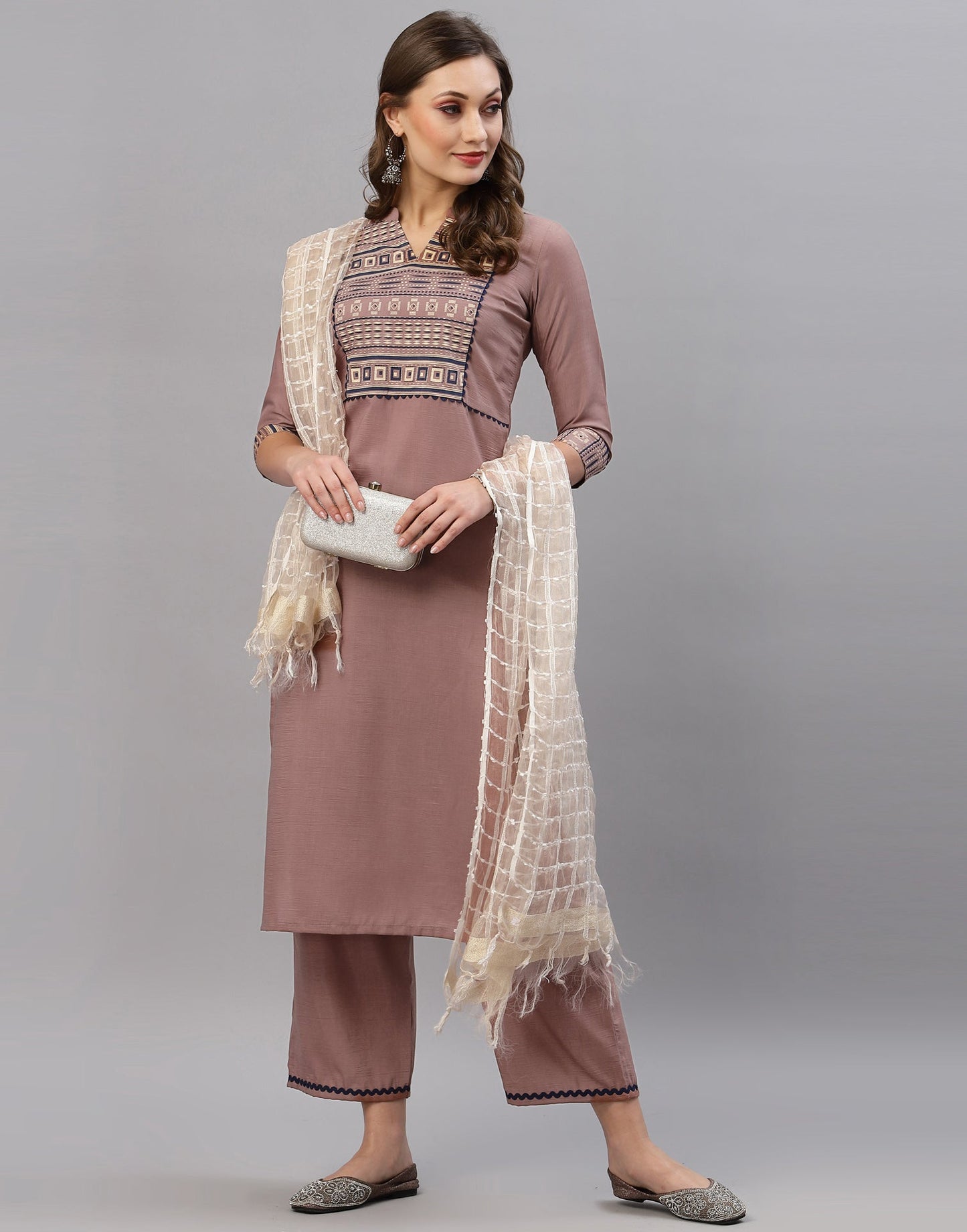 Brown Kurti With Pant And Dupatta | Leemboodi