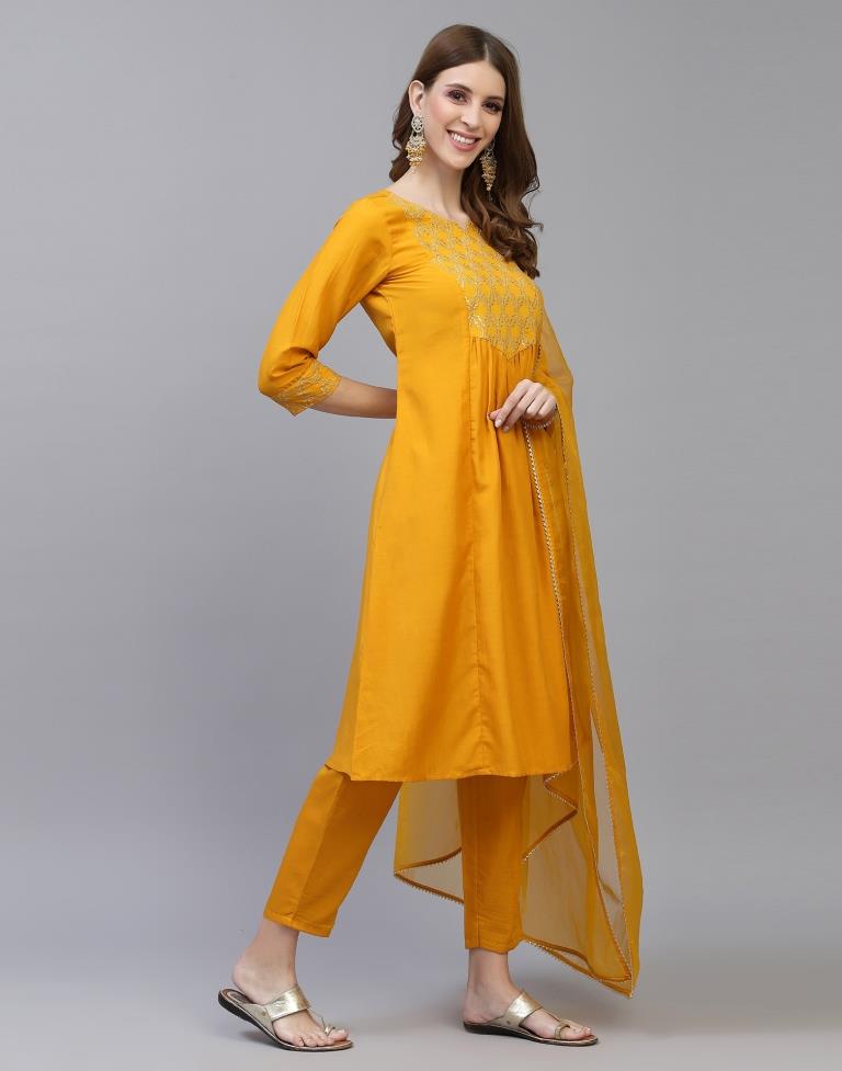 Yellow Kurti With Pant And Dupatta | Leemboodi