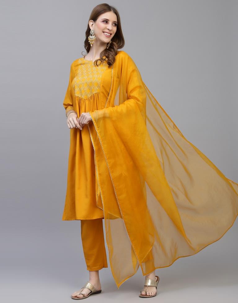 Yellow Kurti With Pant And Dupatta | Leemboodi