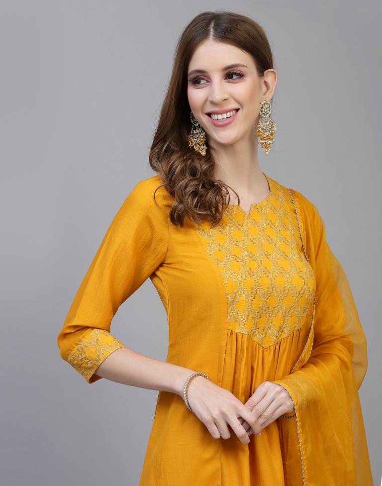 Yellow Kurti With Pant And Dupatta | Leemboodi